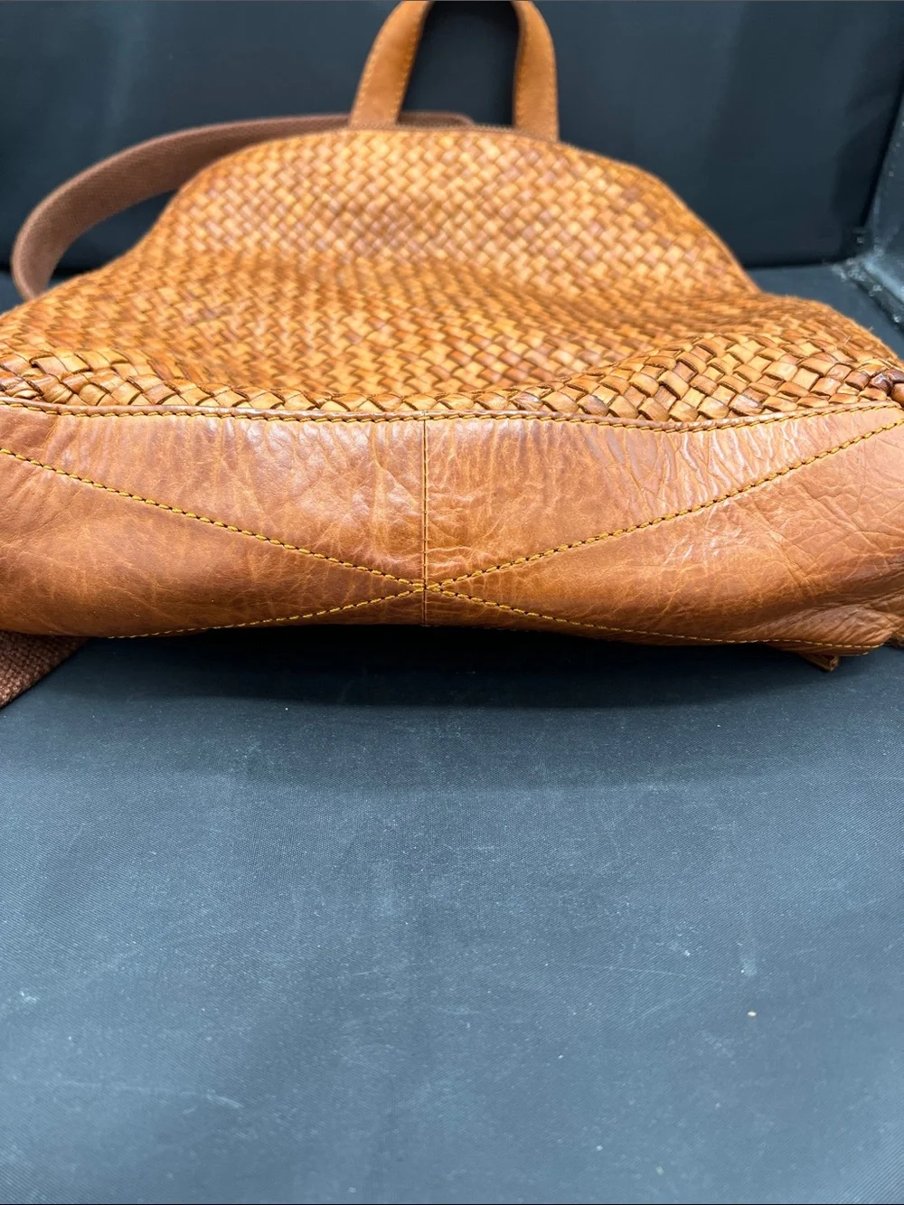 Woven Leather Backpack in Tan - Women's Everyday Backpack